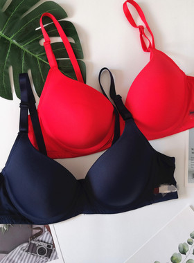 外贸韩国藏蓝色光面性感聚拢上托薄款透气少女流行网红有钢圈文胸