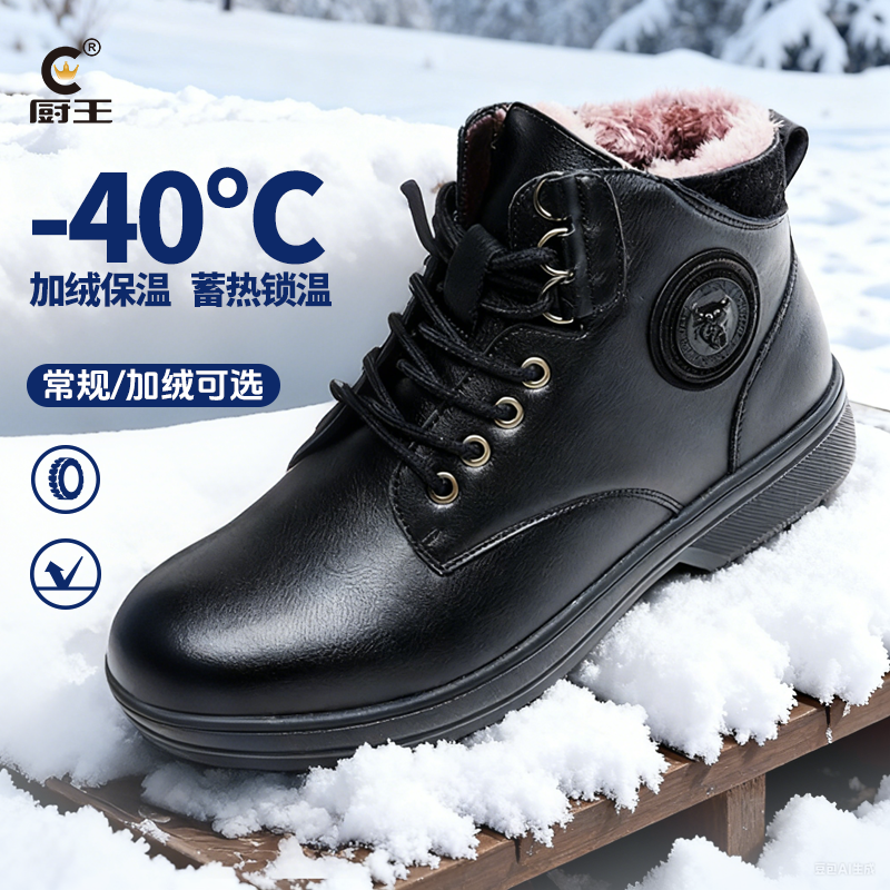 厨王防滑保暖工装靴高帮马丁靴