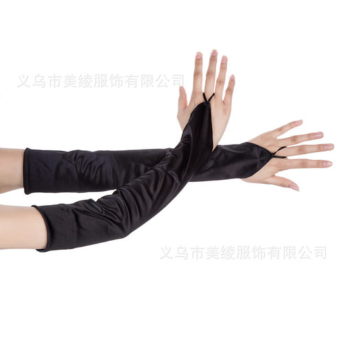 新娘婚纱礼服演出黑色色丁缎面尼龙无指勾指露指手套结婚配饰