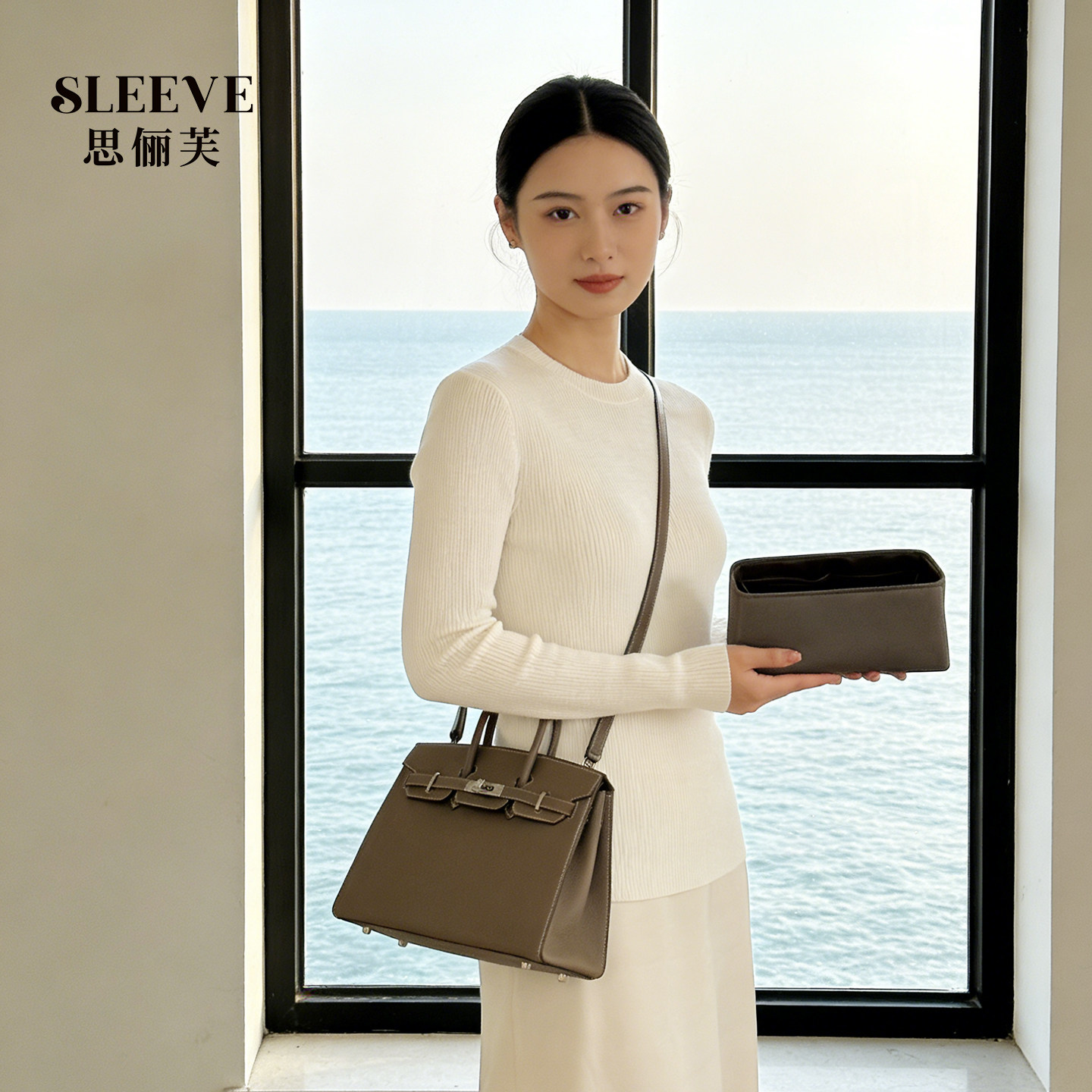 适用于爱马仕birkin铂金包内胆25/30/35/40锡器灰绸缎包中包内衬