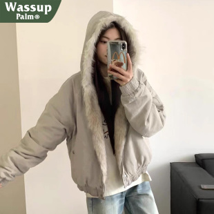 派克服棉衣外套 棉袄工装 WASSUP PALM座山雕大毛领羽绒棉服女冬季