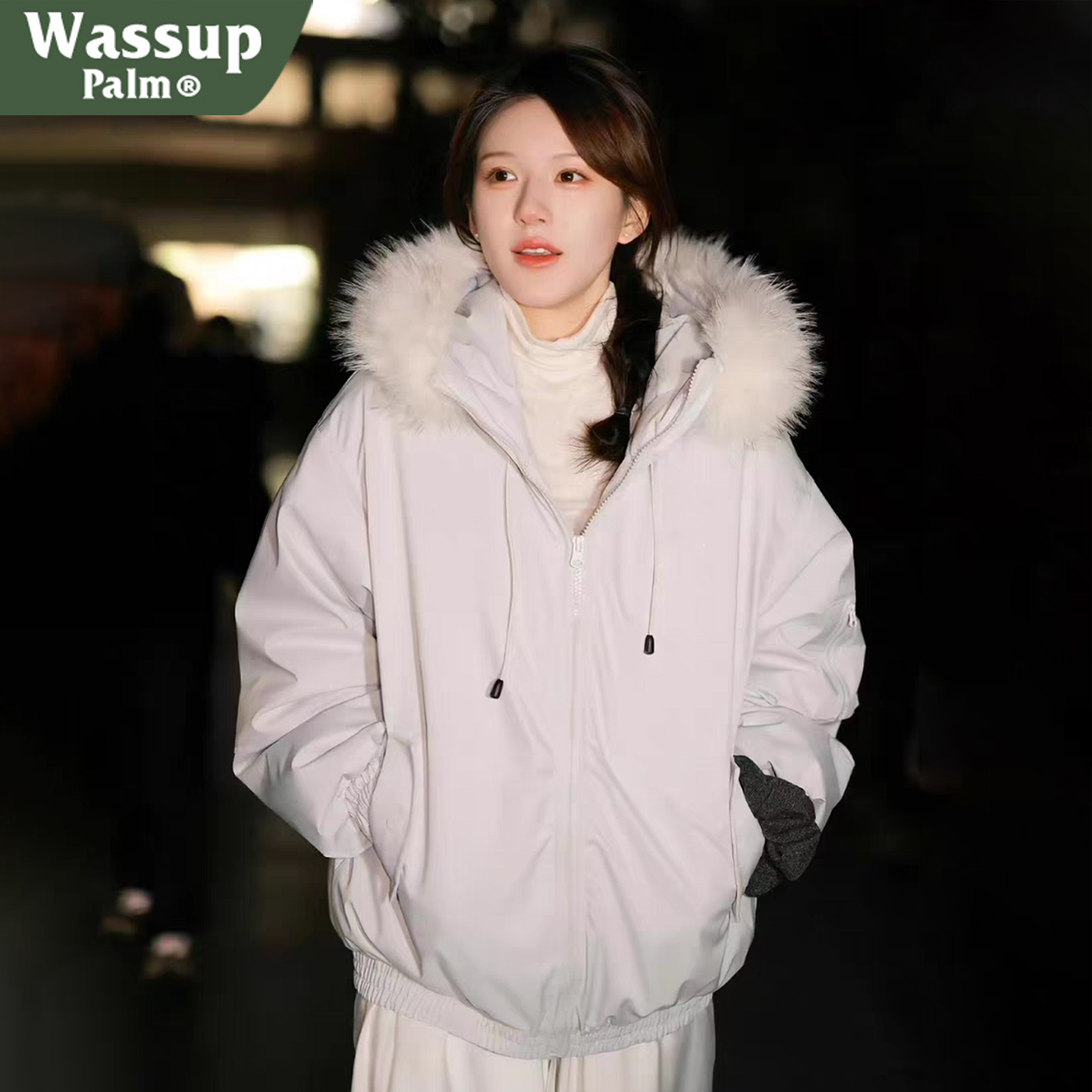 小个子大毛领工装派克服棉服外套