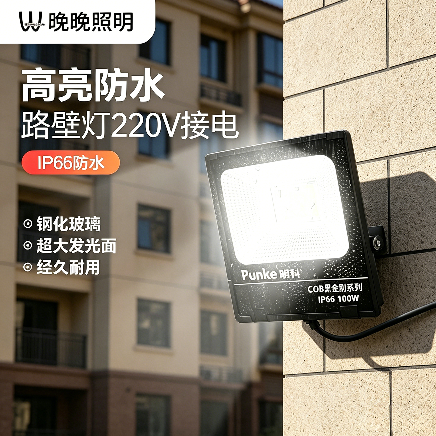 路灯220V接电款led投光灯室外防水照明灯头户外射灯门口外墙壁灯