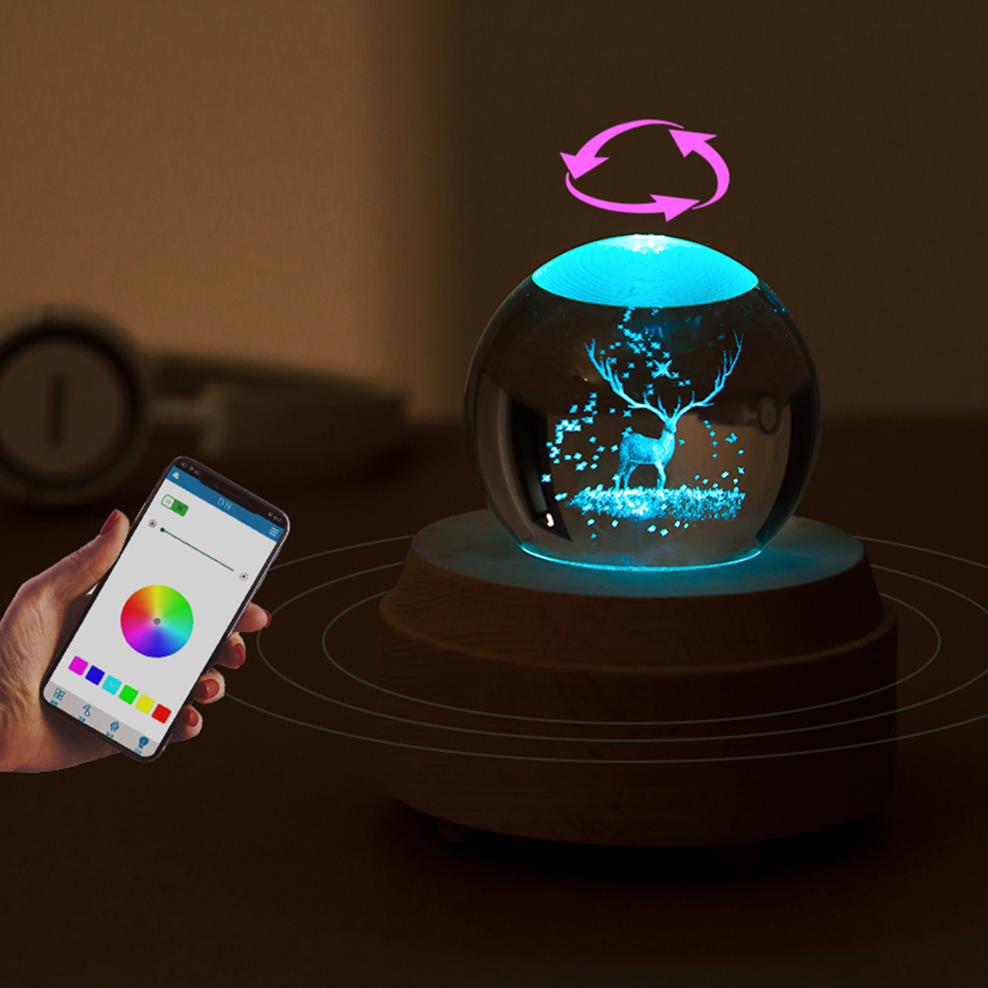 七彩麋鹿旋转水晶球音乐盒app蓝牙音箱送女生闺蜜儿童生日礼物