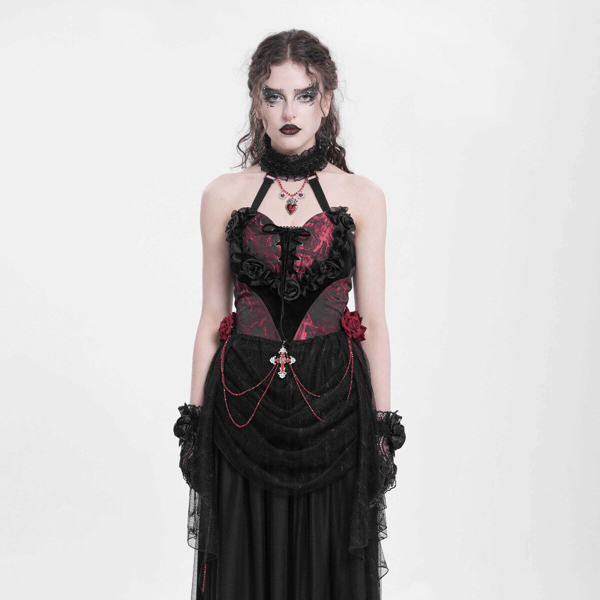 EVA LADY恶魔时尚女装哥特朋克暗黑 爱心花朵哥特束身衣ECST00902