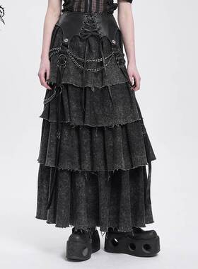 Devil Fashion恶魔时尚女装哥特朋克做旧蛋糕长半裙SKT233