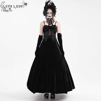 Devil Fashion恶魔时尚女装哥特丝绒料拼亮光料吊带连衣裙ESKT047