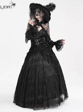 Devil Fashion恶魔时尚女装哥特玫瑰压花绒料流苏半裙 ESKT05001