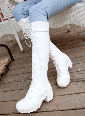 万用cosplay鞋◆超酷朋克系带靴子◆黑色/纯白色高筒马丁靴子