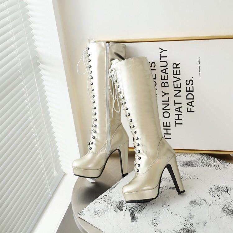 2019 NEW HIGH HEEL STRAPPY MARTIN BOOTS WOMENS BRITISH STYLE ROUND TOE BLOCK HEEL SILVER HIGH BOOTS WOMENS BOOTS
