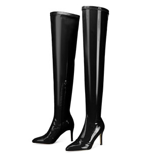 Lisa同款长靴爵士舞高跟鞋露趾鱼嘴JAZZ漆皮过膝长筒靴女大码