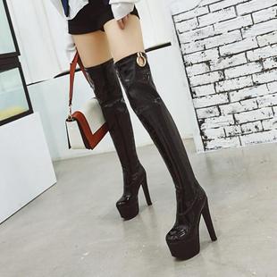 皮靴粗跟马靴高跟长靴过膝靴子40 骑士靴女长筒靴2019秋季 新款