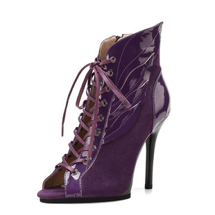 新品专业爵士舞鞋跟高9.5稳定舒适高跟鞋欧美鱼嘴系带短靴跳舞鞋