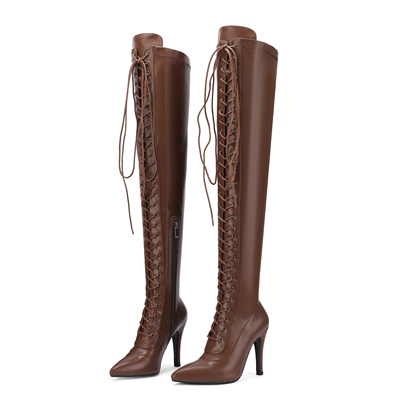 爵士舞高跟鞋heels舞蹈鞋尖头细跟过膝靴性感绑带长筒靴欧美大码