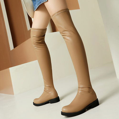 过膝长靴女2024年新款秋冬平底弹力显瘦高长筒皮靴厚底袜靴