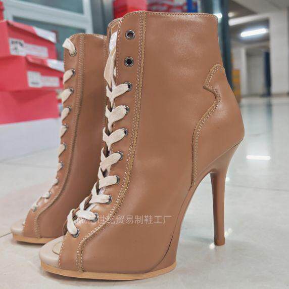 爵士舞专用高跟鞋鱼嘴绑带短靴heels真皮舞鞋新款高跟大码凉鞋图片
