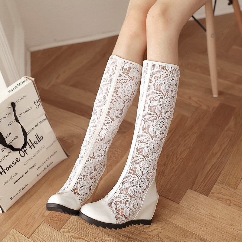 2018 KOREAN VERSION OF SUMMER HOLLOW MESH BOOTS WOMENS SHOES SINGLE BOOTS SPRING AND AUTUMN HIGH BOOTS SANDALS LACE INNER HEIGHTENED SHOES