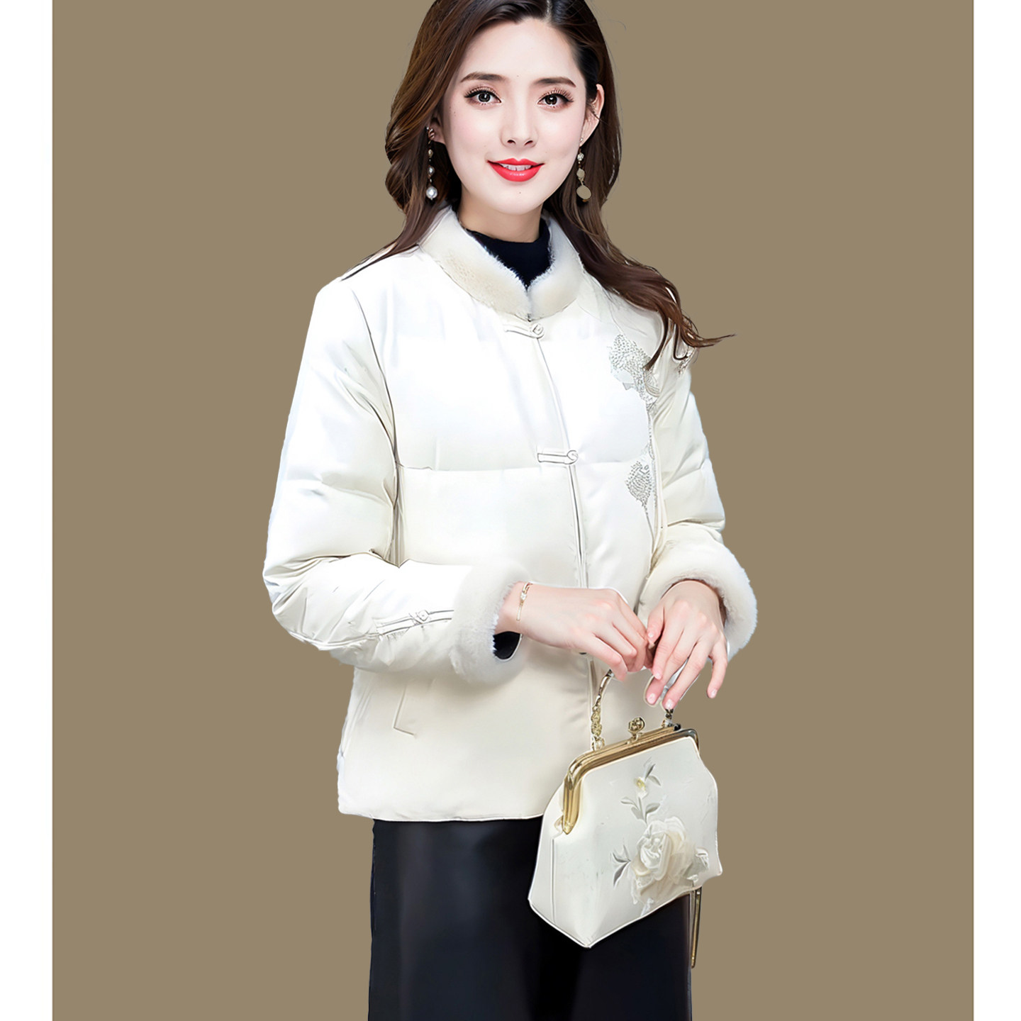 高贵优雅国风羽绒服女短款外套冬