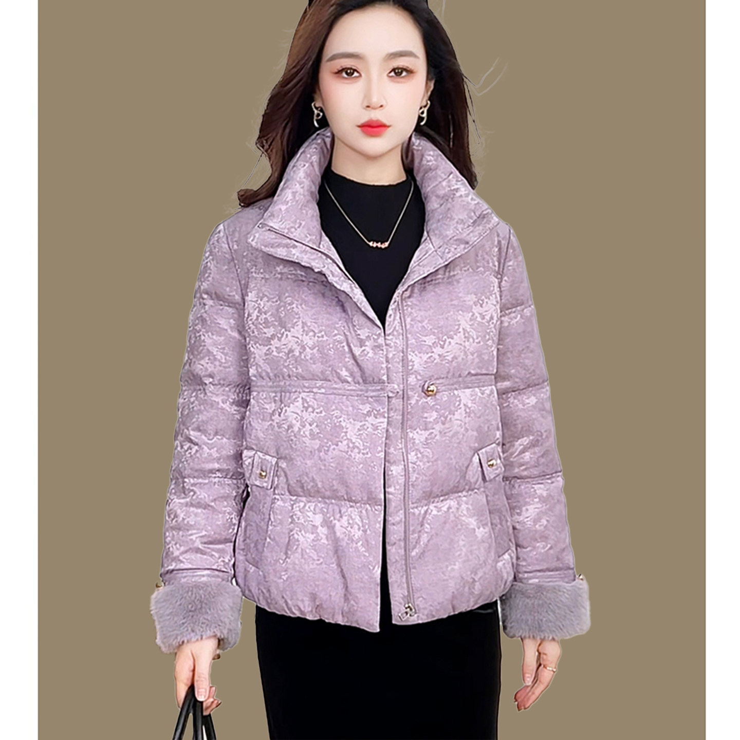 小个子国风短款羽绒服女2025冬季新款优雅减龄立领印花白鸭绒外套,女装/女士精品,羽绒服,淘宝优惠券,粉丝福利购,淘宝优惠卷