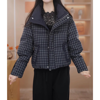 洋气减龄格子短款羽绒服女外套冬