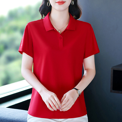 短袖上衣女冰丝珠地纯色T恤夏装