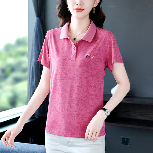 妈妈夏装冰丝速干短袖T恤上衣女