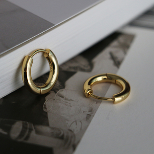 925纯银经典粗圆圈耳环实心光板耳扣基础百搭时尚通用男女耳环