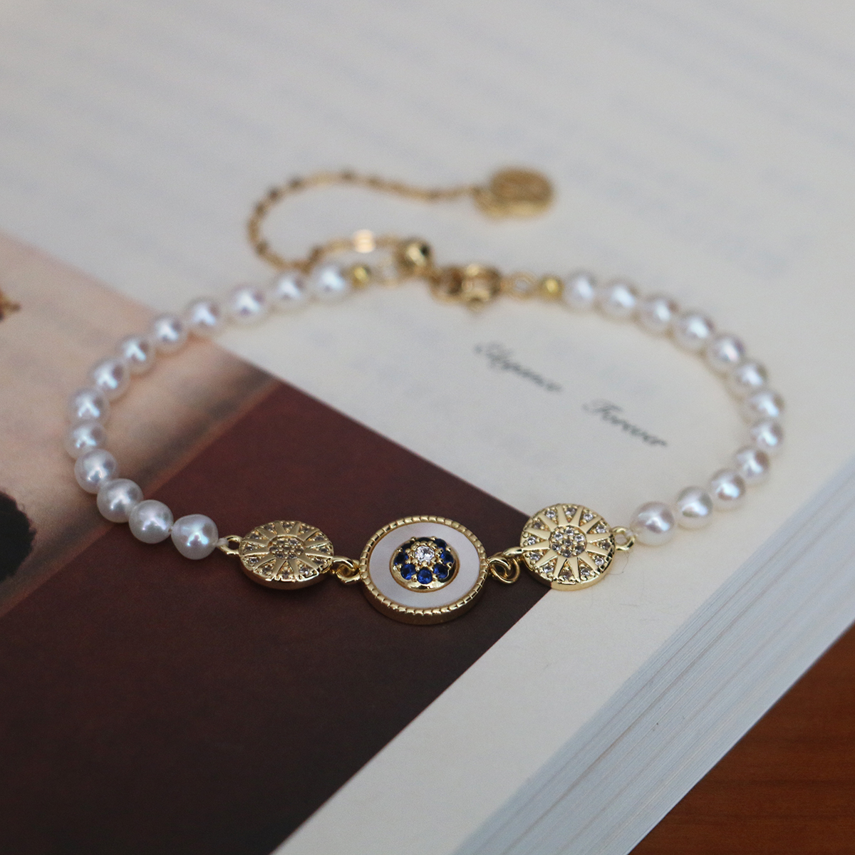 淡水珍珠罗盘玫瑰可调节手链