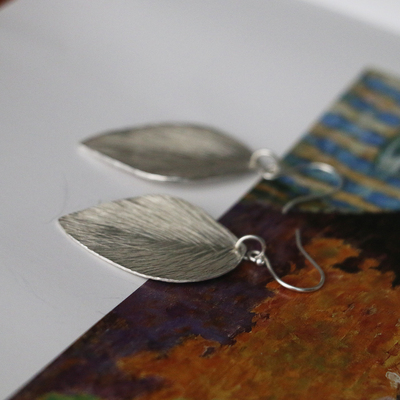 小众设计叶子耳环手工999纯银