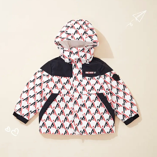 商场同款Abckids男童羽绒服2024冬款连帽几何印花加厚外套洋气