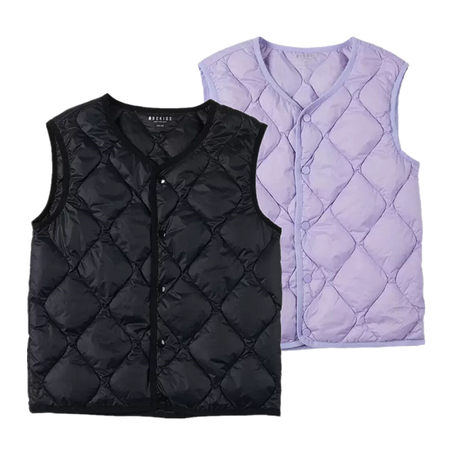 abckids童装2025冬季轻薄羽绒马甲女菱格V领保暖内搭背心百搭坎肩