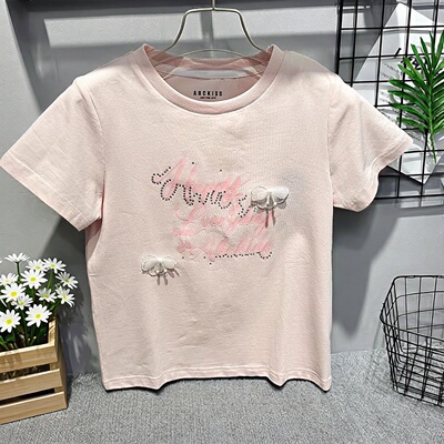 Abckids童装夏季新款儿童短袖T恤女童半袖上衣正品绣花F521301262