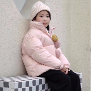 商场同款Abckids女童短款羽绒服加厚面包服粉色立领外套
