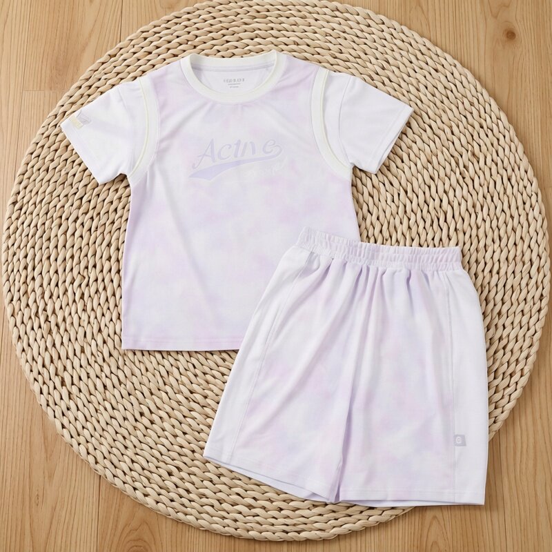 Abckids童装夏款儿童运动套装女童短袖短裤两件套新款F521317365