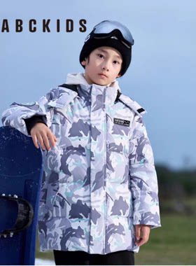 Abckids儿童羽绒服2025冬季新款男娃加厚保暖外套男童连帽上衣潮