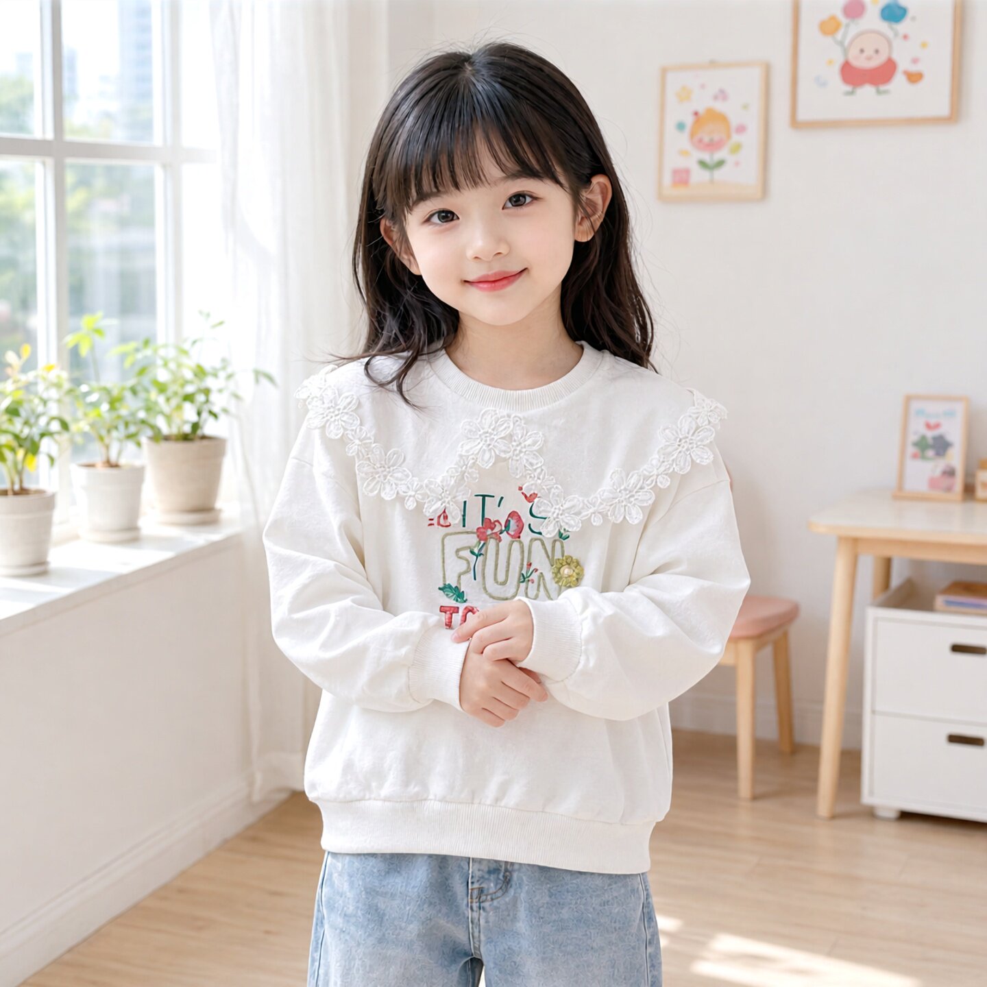 正品abckids童装秋季女童商场同款翻领套头卫衣t恤纯棉F231305206