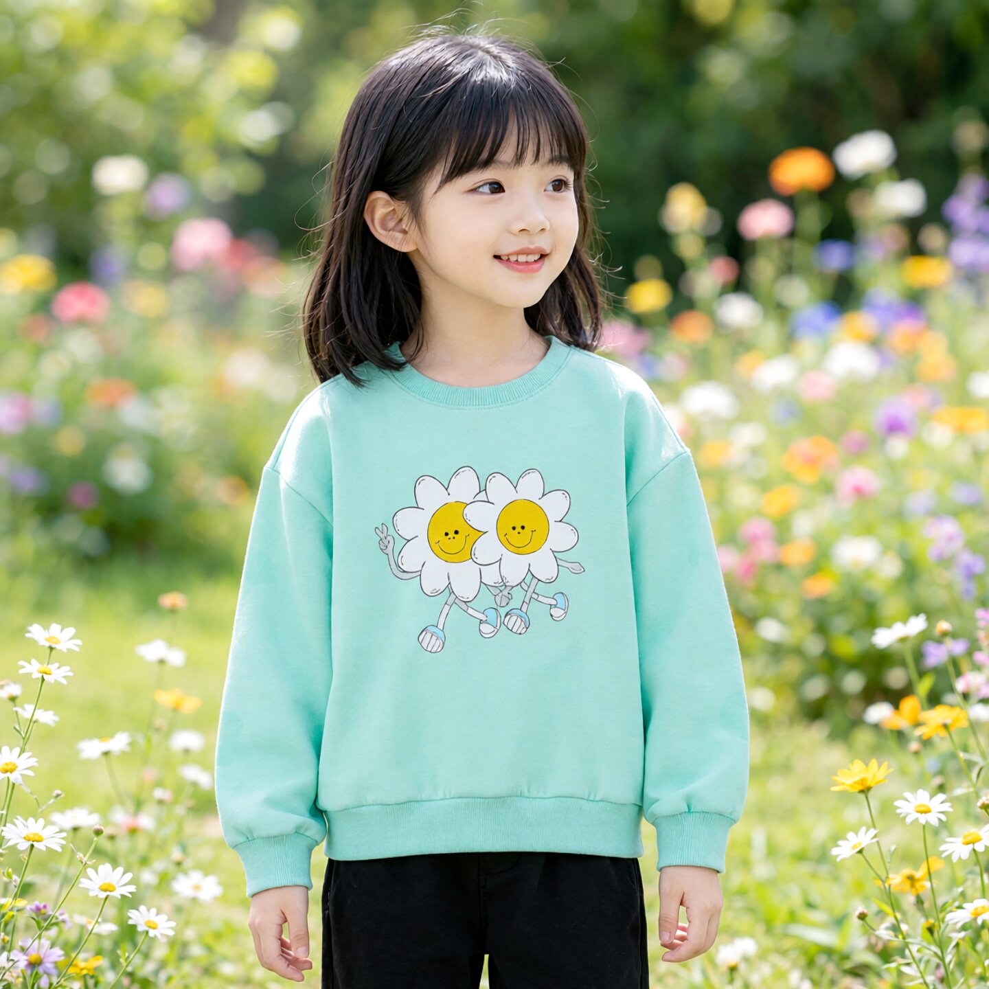 Abckids女童秋季小雏菊卫衣图片