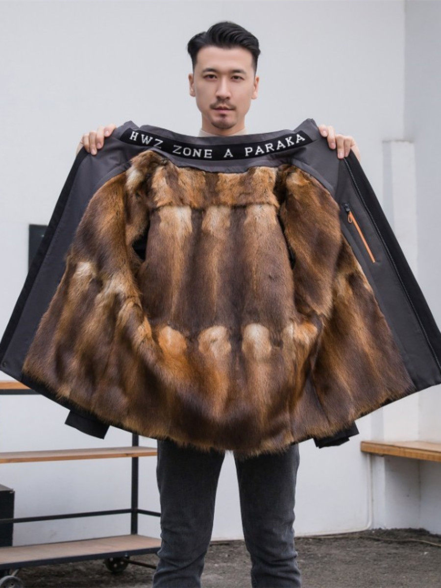 正宗高端保暖防寒神器男装青根貂短款皮草派克服外套内胆可拆卸
