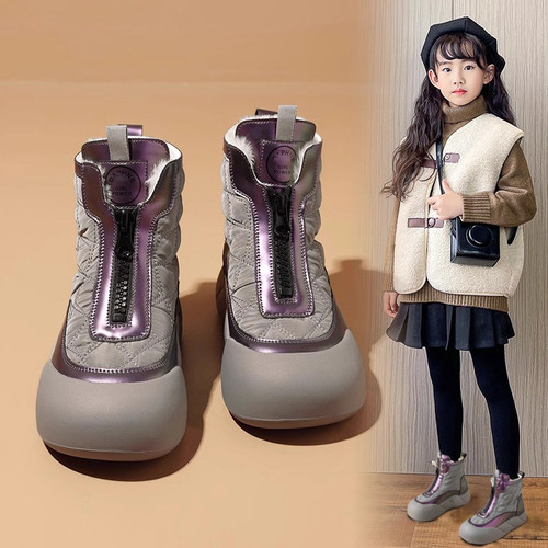 真皮女童棉靴冬季儿童防滑雪地靴