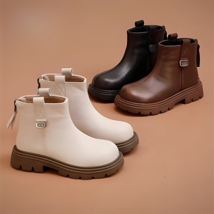 真皮女童靴子2025新款秋冬软底儿童马丁靴公主短靴女孩加绒小皮靴