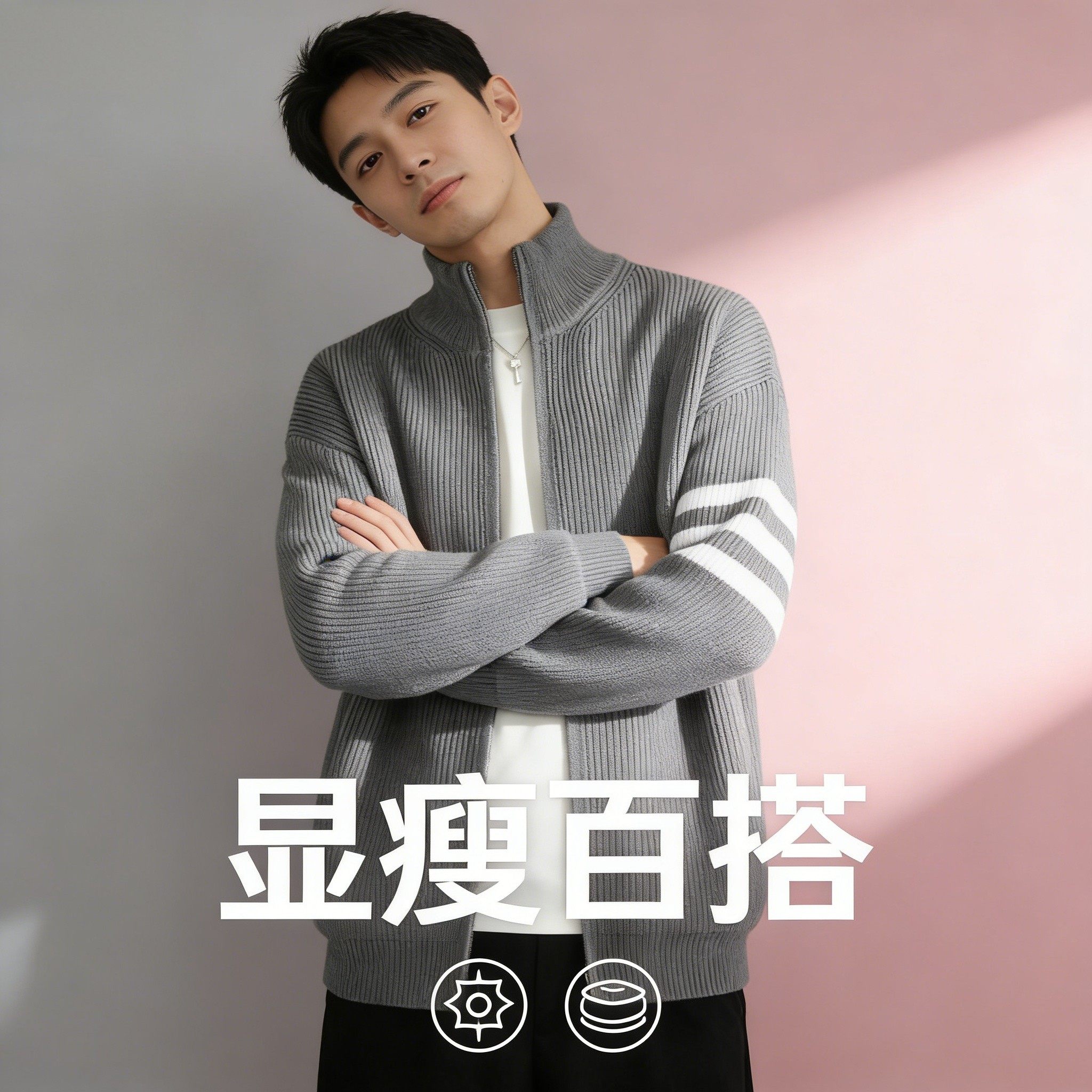 2026三杆针织衫毛衣男开衫外套夹春秋宽松慵懒新款爆款,男装,针织衫/毛衣,淘宝优惠券,粉丝福利购,淘宝优惠卷