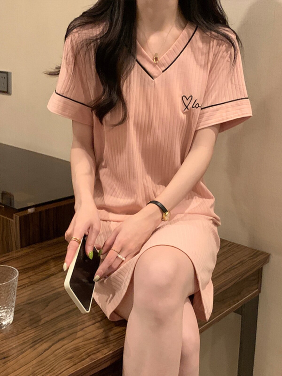 여성용 여름 잠옷 여름 스타일 순면 반팔 순수 음탕 스타일 달콤하고 심플하고 귀여운 된장 원피스 파자마 드레스 봄 여름