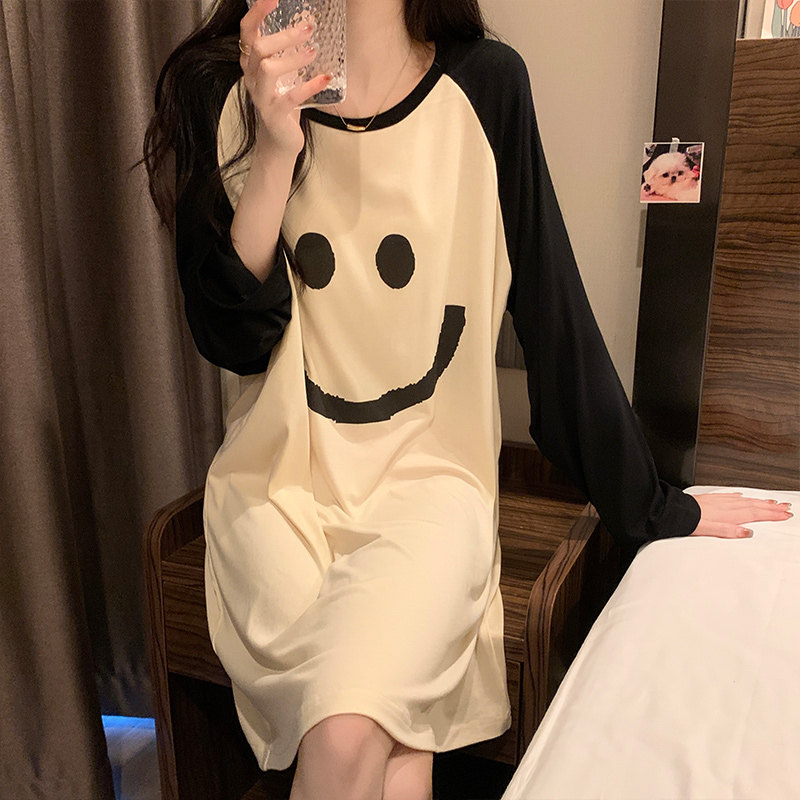 여성을위한 긴팔 잠옷 봄 가을 모달 코튼 2024 새로운 스타일 순수한 정욕 스타일 임산부 귀여운 검은 살구 파자마 스커트