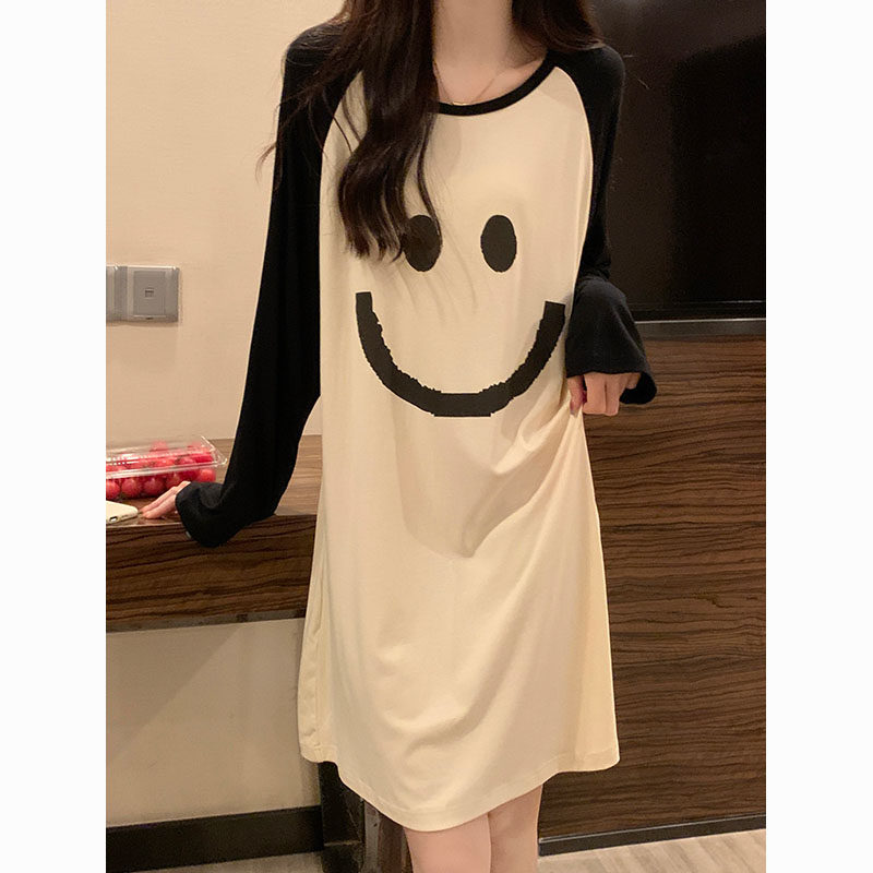 여성을위한 긴팔 잠옷 봄 가을 모달 코튼 2024 새로운 스타일 순수한 정욕 스타일 임산부 귀여운 검은 살구 파자마 스커트