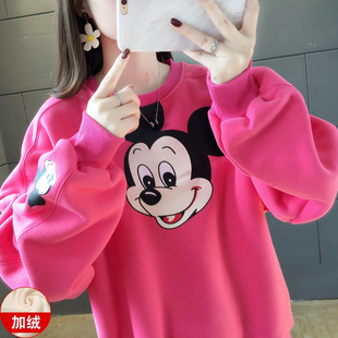 2019年新款宽松加绒加厚卡通卫衣女秋冬慵懒风bf上衣服外套ins潮