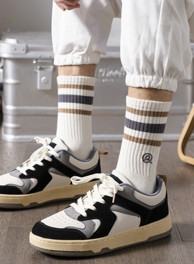 ADCACRORR无骨长袜子男生秋冬季短袜纯棉运动条纹字母R中筒袜男潮