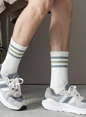 ADCACRORR潮牌袜子男春夏季ins运动中筒袜条纹白色篮球纯棉长筒袜