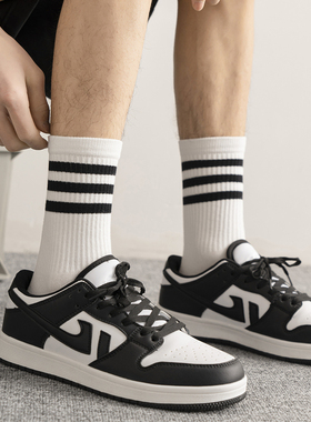 ADCACRORR潮牌男士中筒袜夏季薄款运动白色纯棉篮球三杠条纹长袜