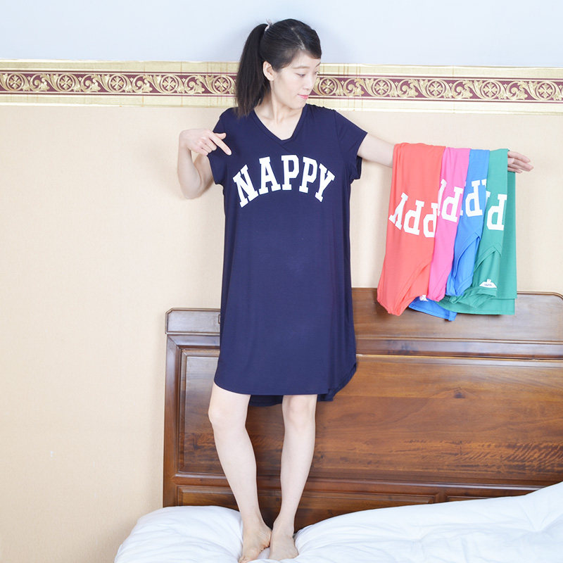 小清新莫代尔胖妹妹睡衣女夏大码性感睡裙女夏ins半袖宽松薄款V领
