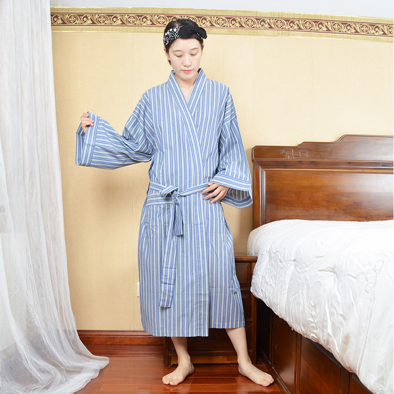 欧美男人特大码男士睡袍纯棉梭织中袖系带浴袍春夏秋冬薄款晨袍男